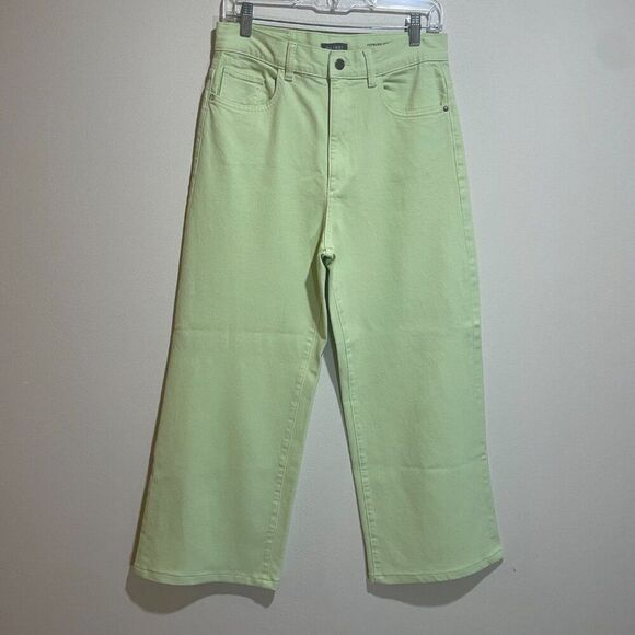 DL1961 Size 28 Hepburn Wide Leg High Rise Vintage Jean Limeade Green Neon 80s - Picture 2 of 14